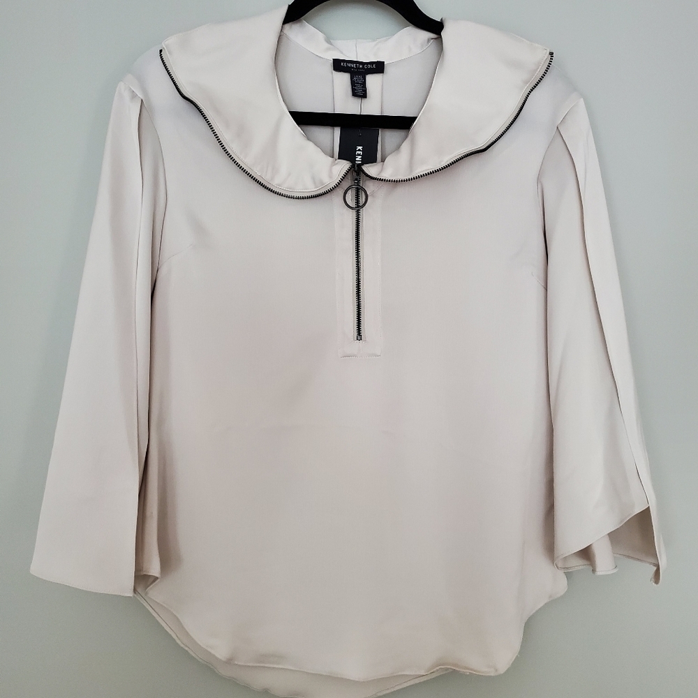 Kenneth Cole Blouse With Zip Flounce in Eggshell - Picture 4 of 14